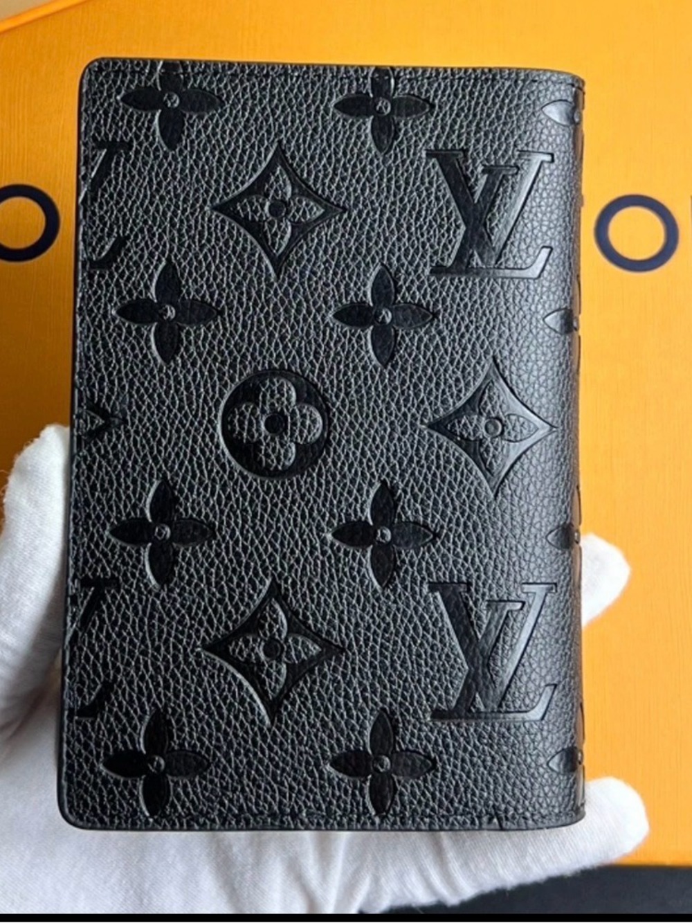 Louis Vuitton Black Embossed Monogram Passport Holder